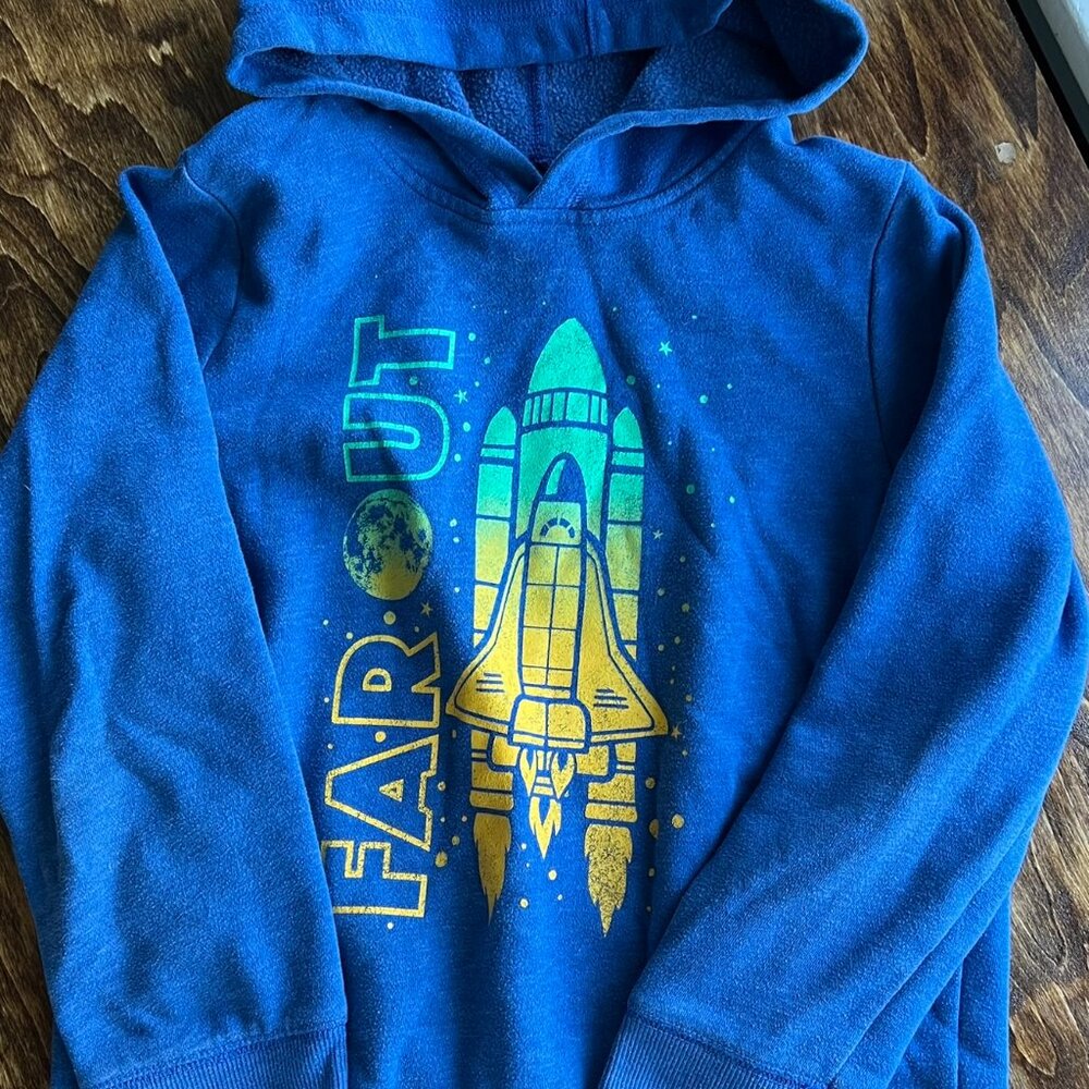 Blue “Far Out” Rocket Sweatshirt by Jumping Beans - Size 7 Husky
